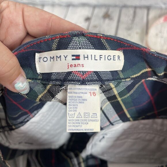 VTG Y2k Tommy Hilfiger Mini Skirt Women Size 16 Plaid Tartan Cargo Dark Academia - Picture 3 of 8